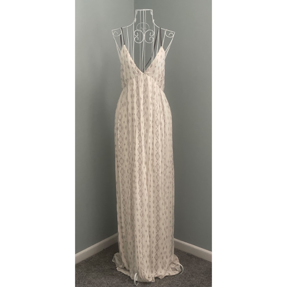 O'Neill Deep V Plunge Backless Maxi Dress Boho Beach Sun Dress Print⁠